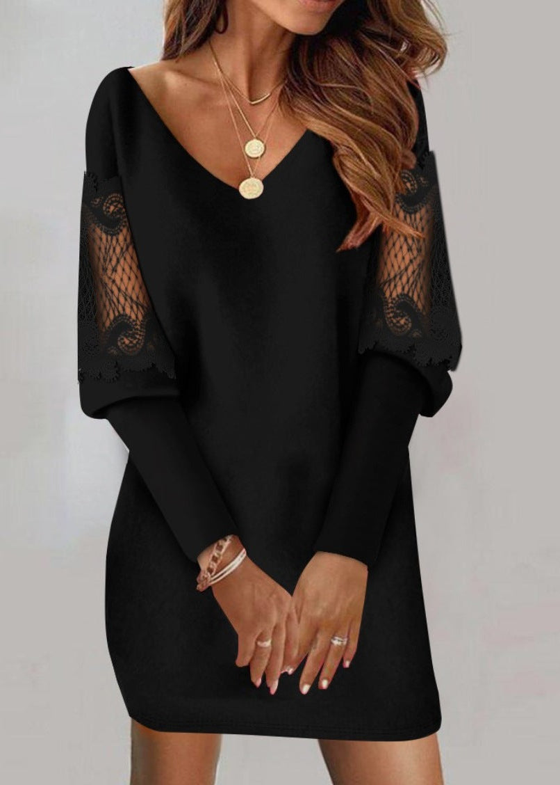 ✨ Caterine ~ Elegant Lace-Sleeve Dress