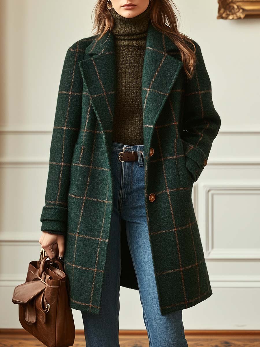 Florencia | Plaid Tweed Coat with Retro Lapels